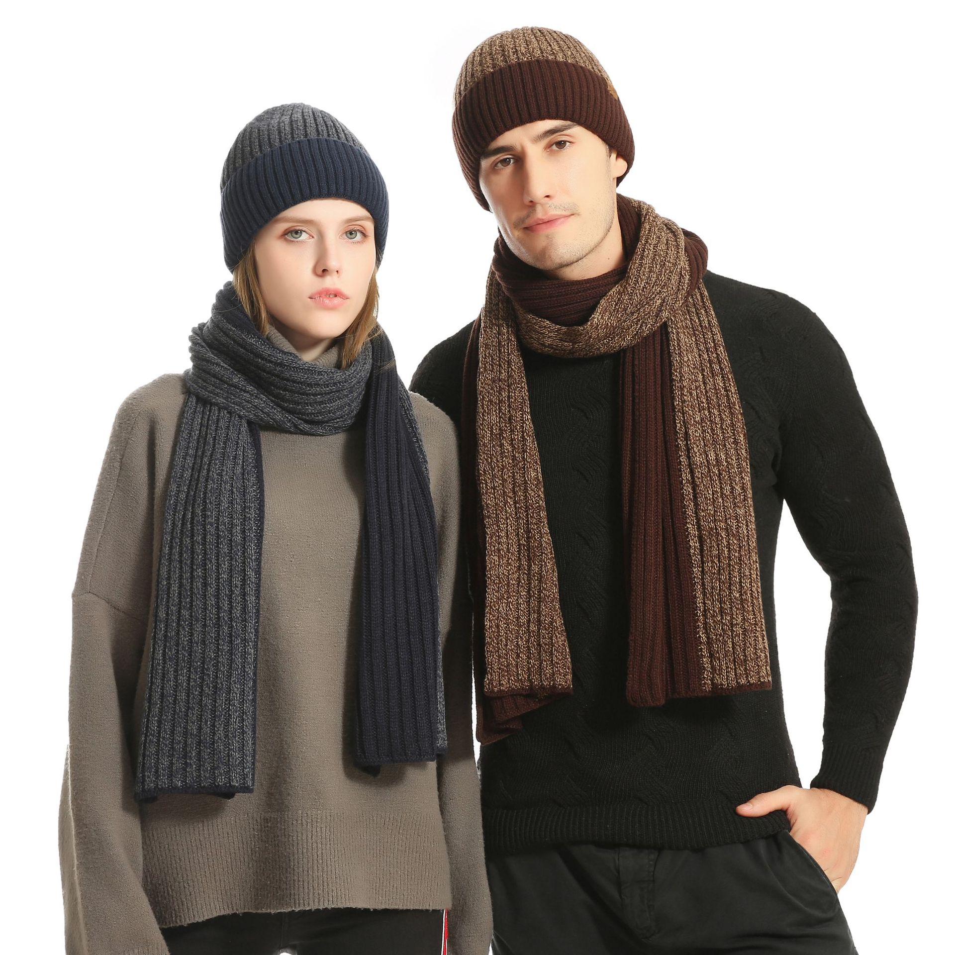 겨울 남자와 여자의 모직 모자 세트 아크릴 섬유 따뜻하고 Windproof 니트 모자 두꺼운 스카프와 장갑 3 피스 양복